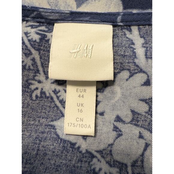 H&M Floral Tie Spilt-Sleeves Shift Dress, Blue, Sz: 12, 83-16 - Picture 12 of 15